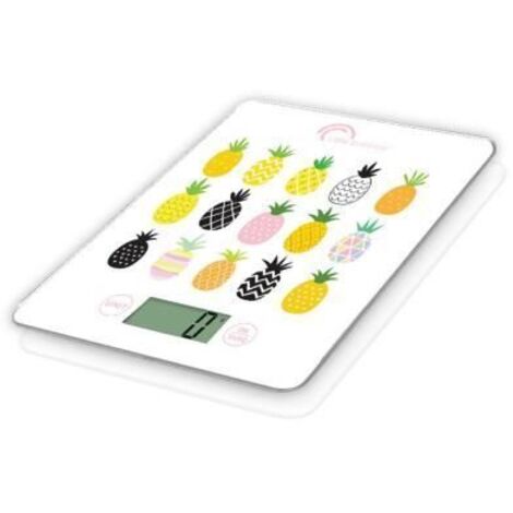 LITTLE BALANCE Bilancia da cucina elettronica 8341 Slim - 5 kg / 1 g - Piatto in vetro temperato - Extra-piatto - BD Ananas