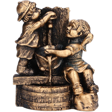 Little Boy Girl Playing Water Statue Standing Sculpture Resin Garden Ornament for Home Decoration