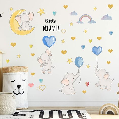 Adesivo murale elefante volante animale con nuvola luna stella adesivo da parete Dumbo Wall Art Decor per camera da letto per bambini Baby Nursery Decorazione rimovibile per la casa