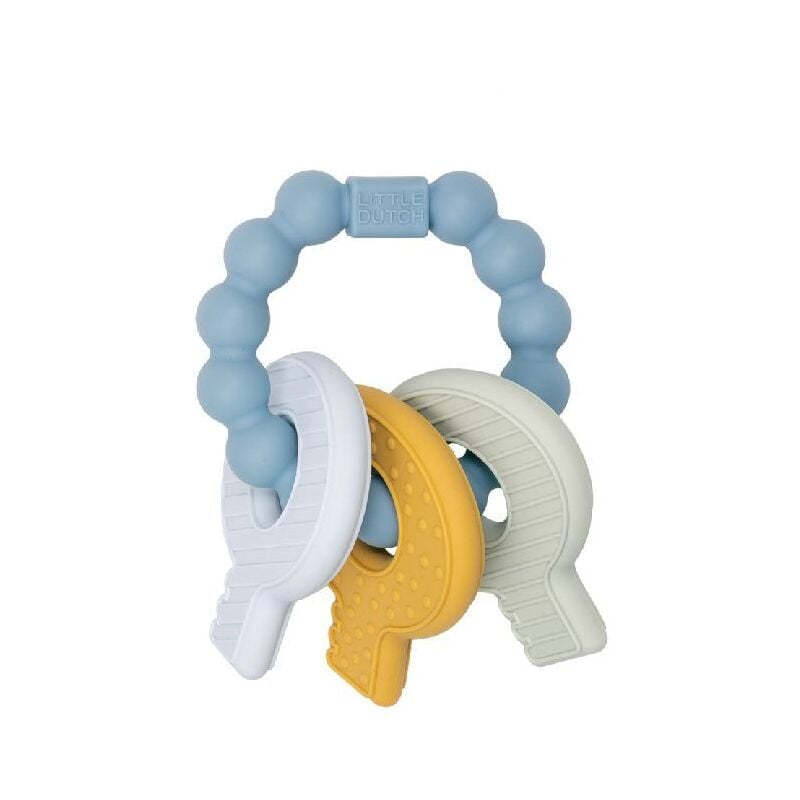 Anneau de dentition Little Dutch en silicone, porte-clés bleu