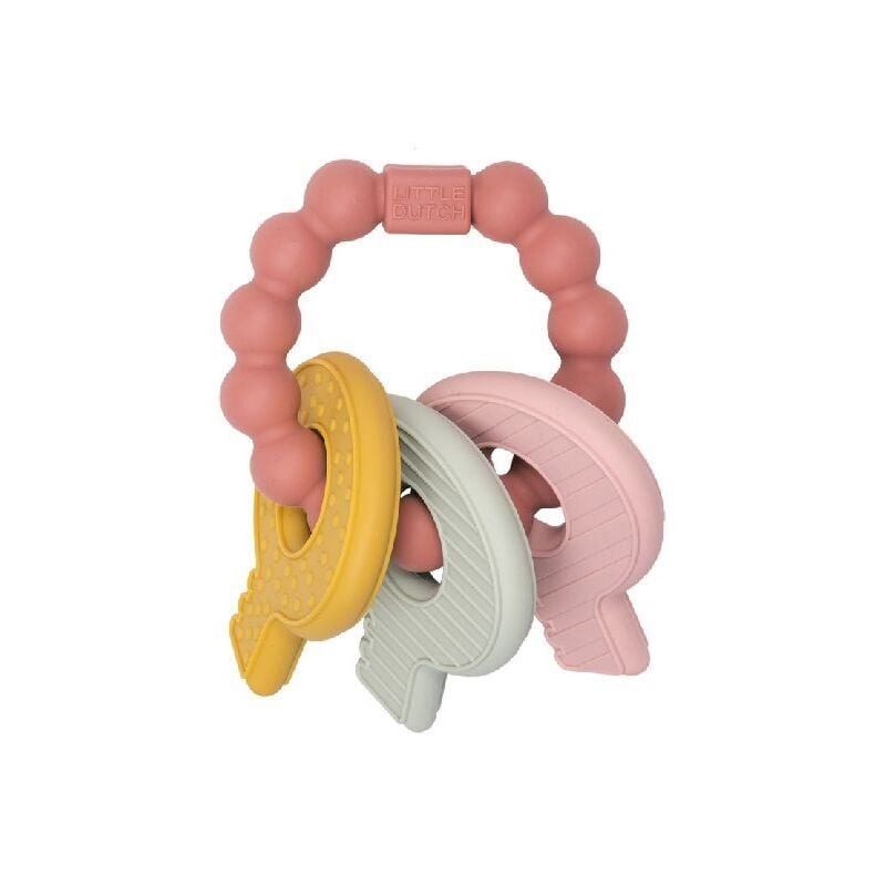 Anneau de dentition Little Dutch en silicone, porte-clés rose
