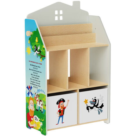 Little Frog Toys Steve and Maggie Kids’ Bookshelf, Front-Facing Picture Book Display, Twinkle Twinkle & Old MacDonald Themed Children's Bookcase with Toy Storage Organiser, Bedroom Furniture, Ages 3+