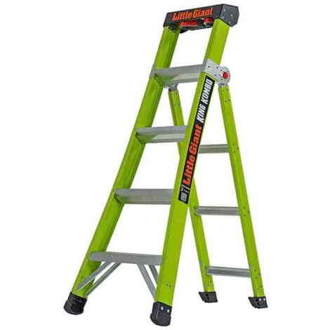 Little Giant – Escabeau en fibre de verre 4 marches – Non conducteur – Technologie Ground Cue pour sécurité – V-BAR pour appui sur angles