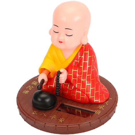 Little Monk Solar Ornament Auto Nodding Knocking Buddha Statue Toy for Car Dashboard Home Desktop Decor Chinese New Year Gift Red