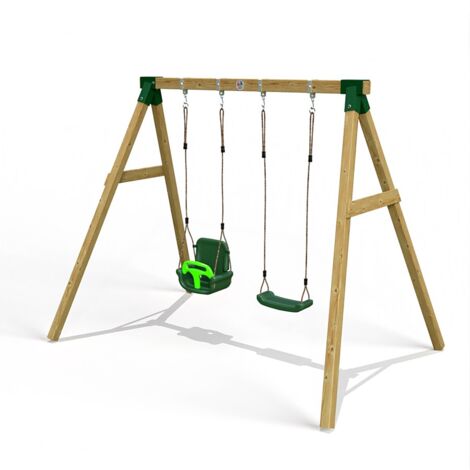 LITTLE RASCALS PLAYHOUSES Little Rascals Wooden Double Swing Set with 3 in 1 Baby Seat & Swing Seat