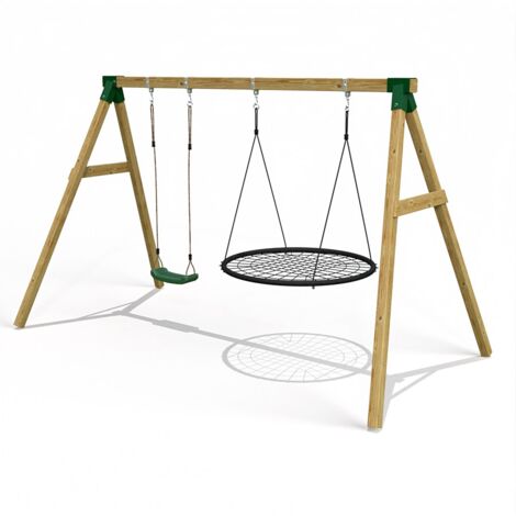 LITTLE RASCALS PLAYHOUSES Little Rascals Wooden Double Swing Set with Swing Seat & Nest Swing