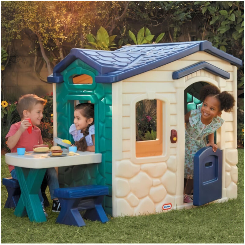 Little Tikes - Maison de jardin et table de pique nique - Colori Jungle - pour jardin ou intérieur