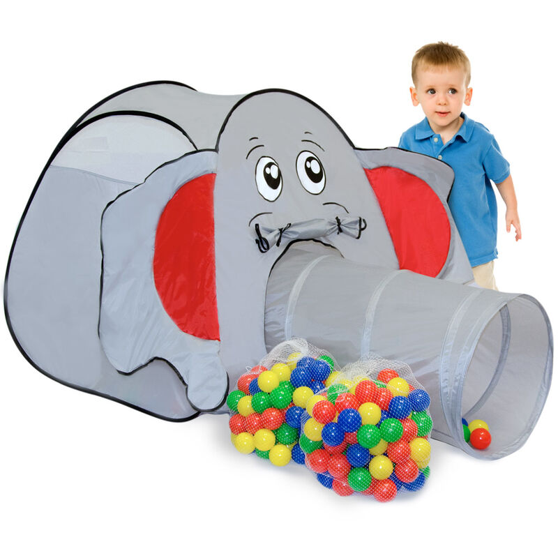 Littletom - Tente à boules en forme d'Éléphant 100x100x102cm + Tunnel + 200 Balles