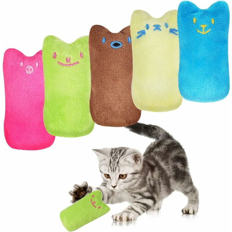 

10 piezas de juguete de felpa, cojín para gatos con hierba gatera y valeriana, almohada interactiva para gatos, limpiador para masticar y dientes,