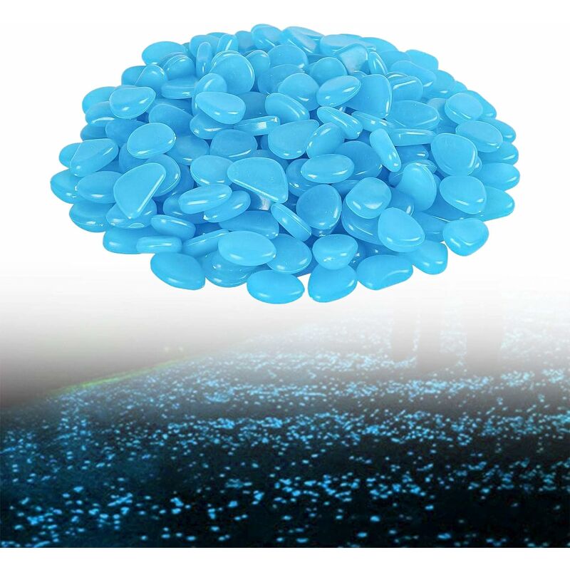 

Litzee - 100 piezas de piedras luminosas guijarros de colores guijarros oscuros resplandor de luz para decoración de pasillo de jardín de acuario azul