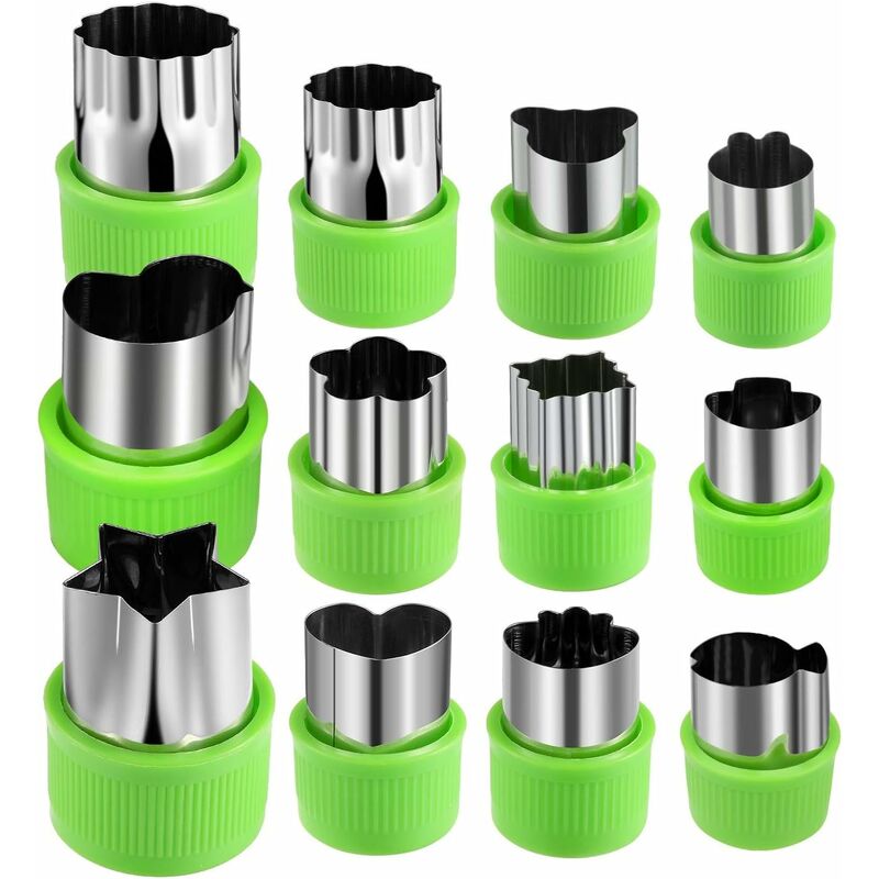 

12 cortadores de galletas para frutas y verduras, con mango protector, ideal para decorar pasteles, galletas, fondant, pasteles