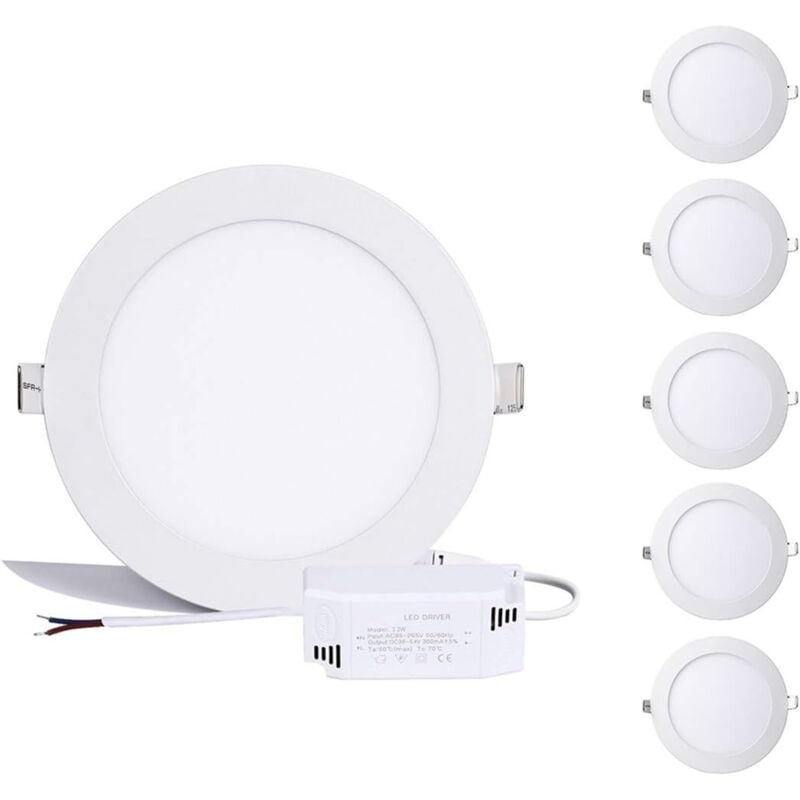 Litzee - 12W Panneau led rond, spot led Encastrables blanc neutre 6000K-6500K Encastrable plafond Downlight, Extrêmement plat, pilote inclus, 230V
