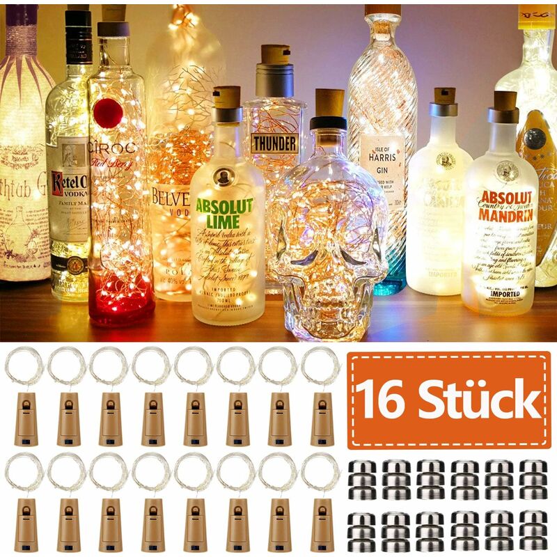 

16 guirnaldas de luces de 2 m, 20 LED, guirnalda de botellas, luces de hadas, luces de botella impermeables para Halloween, Navidad, fiesta, boda,