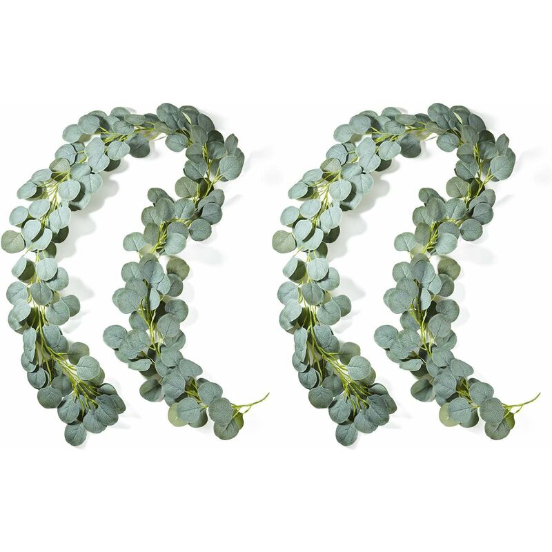 

2 guirnaldas artificiales de eucalipto con hojas de eucalipto falsas hechas a mano, guirnalda de hojas verdes de vid de eucalipto para bodas, hogar,