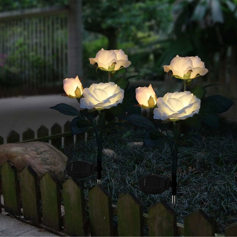 

2 luces solares para jardín al aire libre que cambian de color luces LED rosas, enchufe de acero inoxidable, lámpara solar impermeable para jardín,