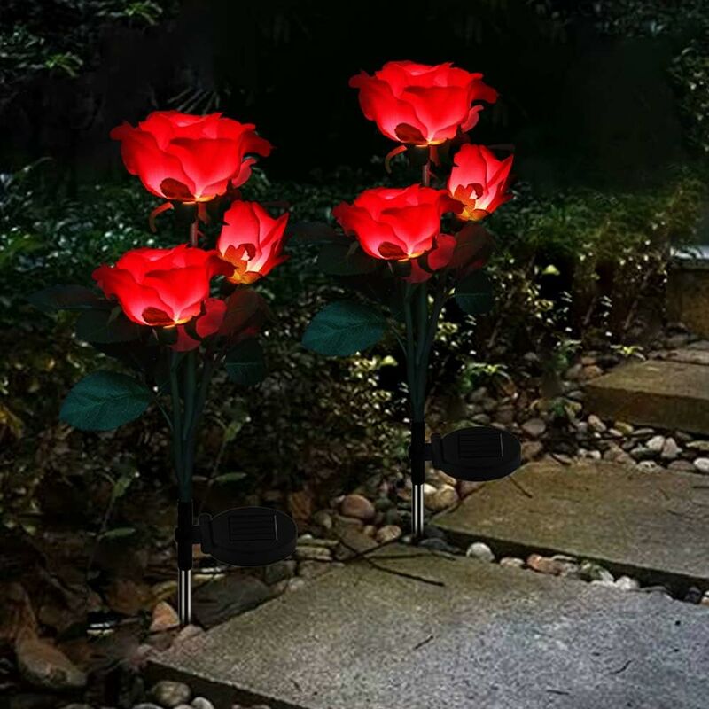 

2 luces solares para jardín al aire libre que cambian de color luces LED rosas, enchufe de acero inoxidable, lámpara solar impermeable para jardín,