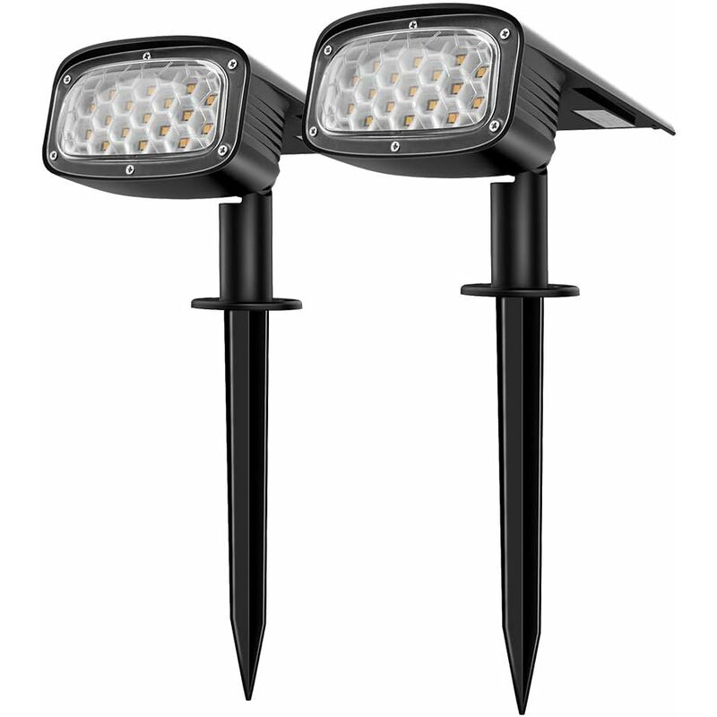 

2 PACK 2-en-1 Foco solar para exteriores, 2 PACK 34 LED Lámpara solar impermeable para jardín al aire libre, Proyector solar Instalación de 3 modos