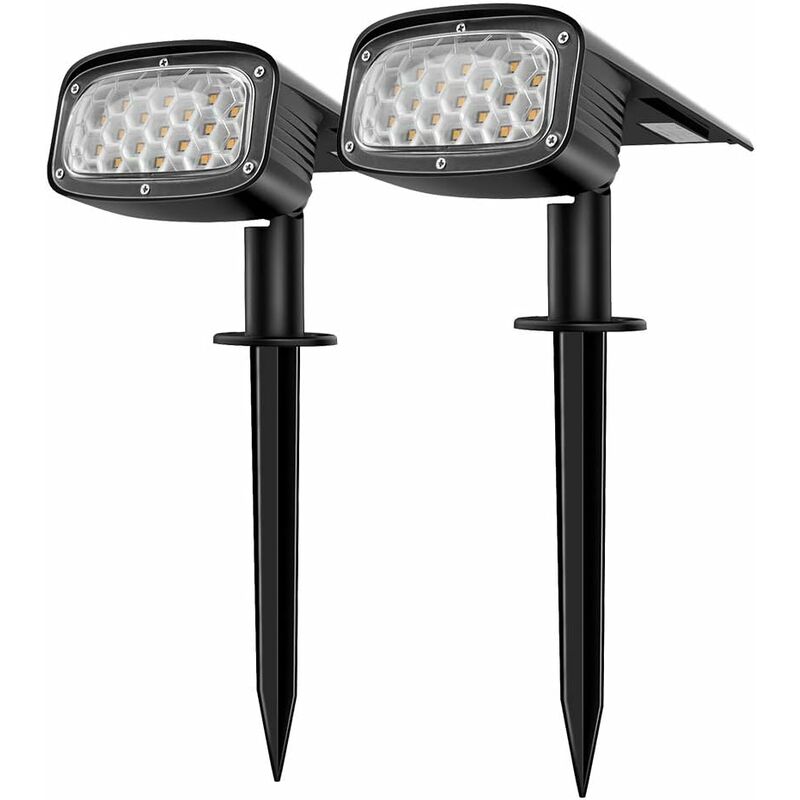

2 PACK 2-en-1 Proyector solar para exteriores, reflector solar 3 modos de instalación para camino de patio, 2 PACK 34 LED Lámpara solar para jardín