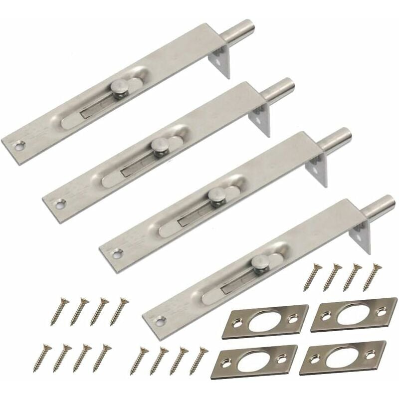 

2 pares de pestillos de puerta de 6 pulgadas de acero inoxidable de alta resistencia para puertas primarias y secundarias