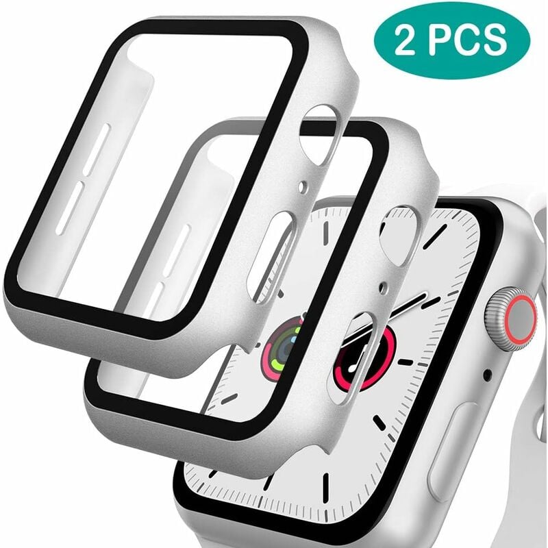 

2 piezas Compatible con Apple Watch SE / 6/5/4 44 mm Estuche con protector de pantalla de vidrio templado, Estuche para PC + Protector de pantalla de