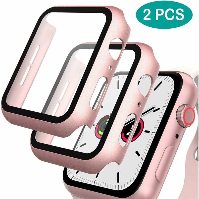 

Litzee - 2 piezas Compatible con Apple Watch SE / 6/5/4 44 mm Estuche con protector de pantalla de vidrio templado, Estuche para PC + Protector de
