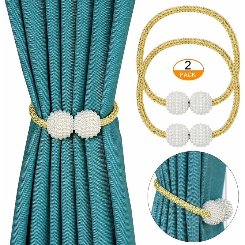 

2 piezas de corbata magnética para cortina, elegantes sujetadores de cortina de perlas con fuerte imán, amarillo