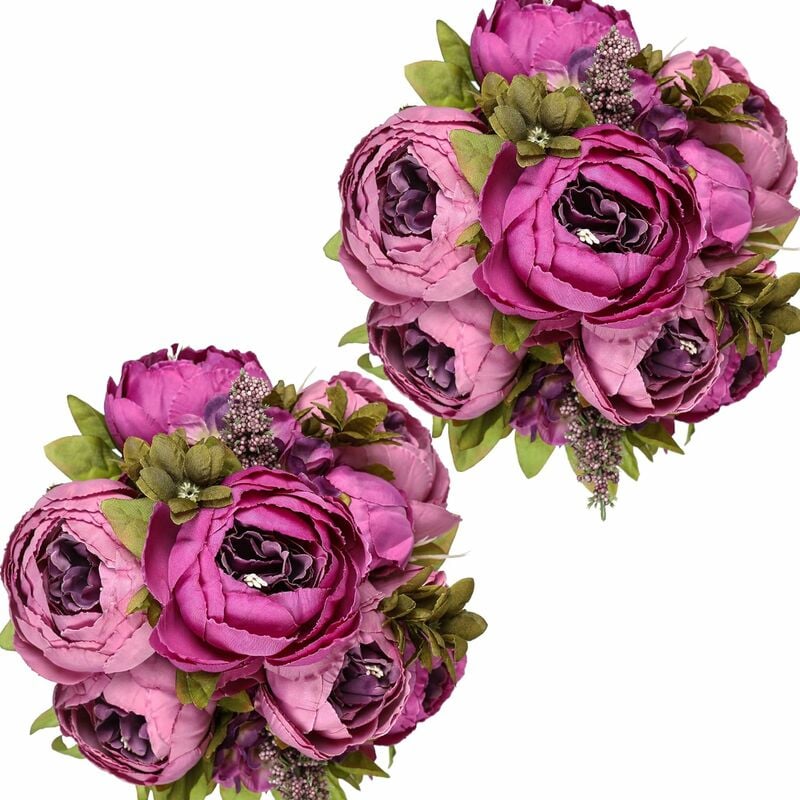 

2 piezas de ramo de flores de seda de peonía artificial para decoración de fiesta de jardín de casa de boda (brote púrpura)