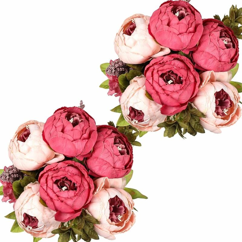 

2 piezas de ramo de flores de seda de peonía artificial para decoración de fiesta de jardín de casa de boda (capullo de rosa oscuro)
