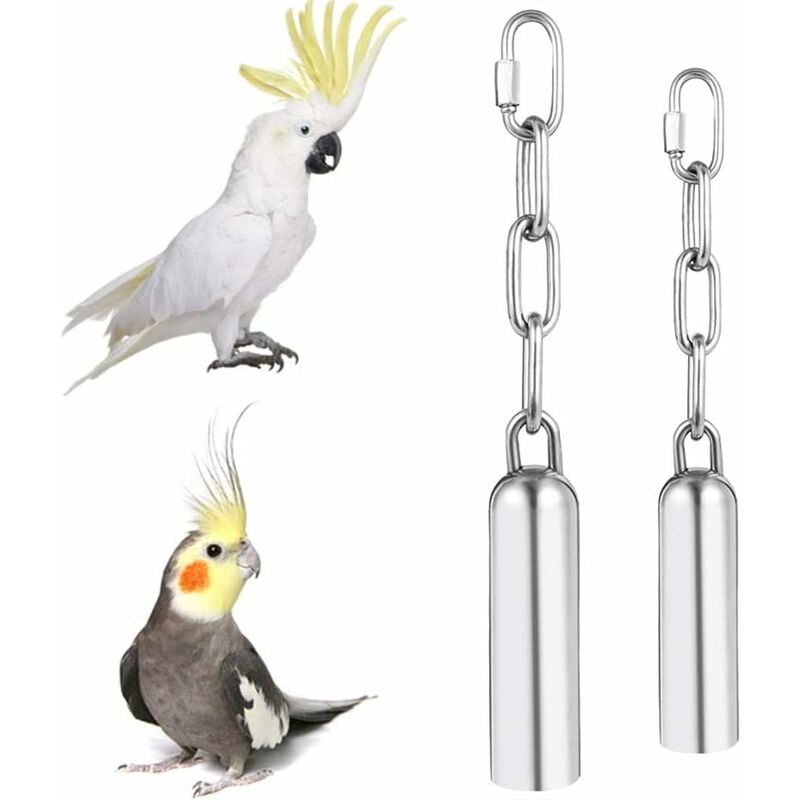 

2 piezas juguetes de campana de loro de acero inoxidable Jaco Macaws Cockatiel Cockatiels pequeños pájaros campana de juguete con ganchos Jaula de