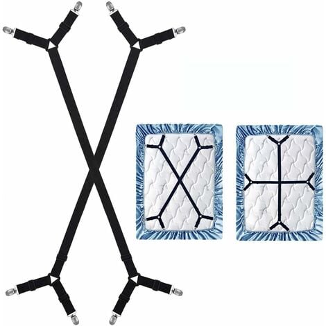 STOL 2Pcs Adjustable Long Bed Sheet Holder Straps Bed Sheet Clips,  Adjustable Cross Fitted Sheet Tensioners, Fits All Square Mattress - Black