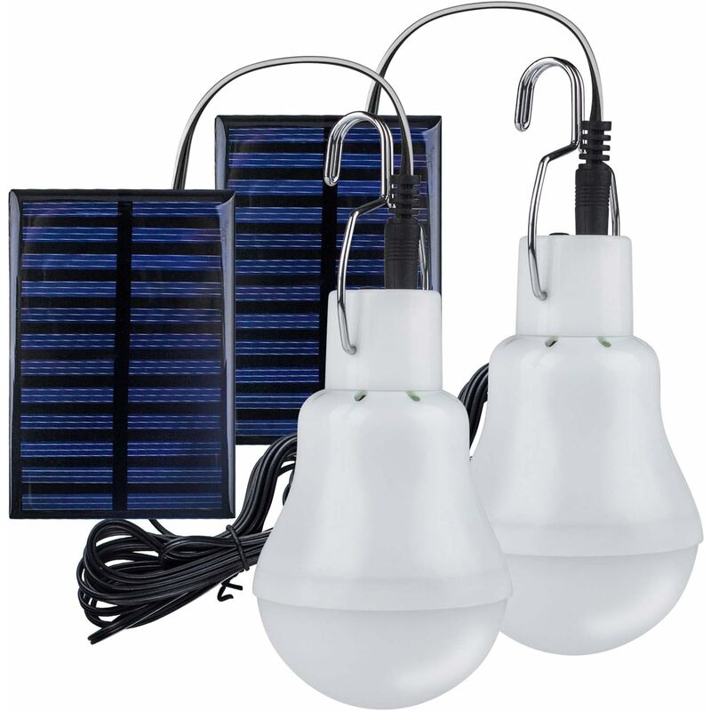2 Tragbare Solar Camping Lampe, LED Solar Birne Solar Notlampe Licht Gartenlaterne Solar Beleuchtung mit Panel Haken Birne für - Litzee