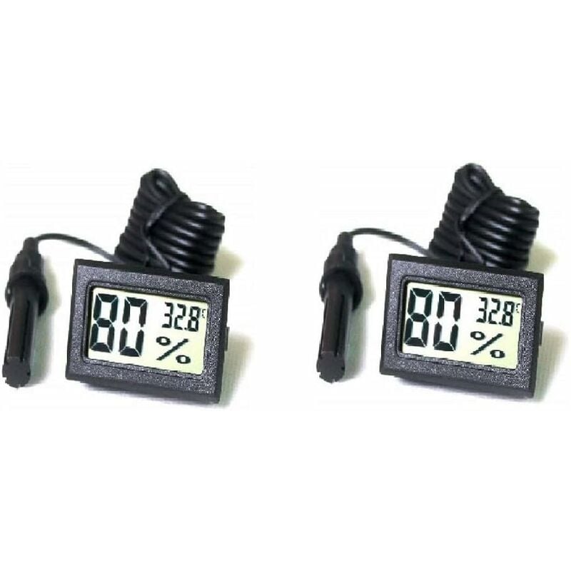 

2 uds sintonizador digital LCD termómetro-higrómetro integrado con sonda externa para acuario, aves, reptiles, criadero, negro