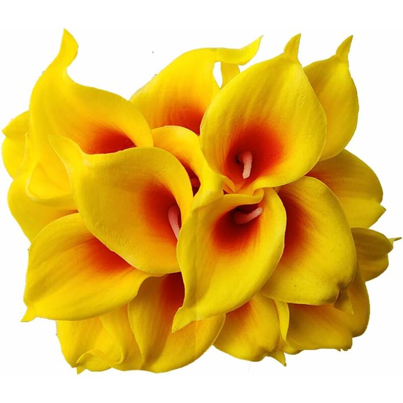 

20 piezas Artificial Calla Lily Lataex Real Touch Ramos de flores Flor de seda artificial para la decoración del hogar de la boda de la novia amarillo