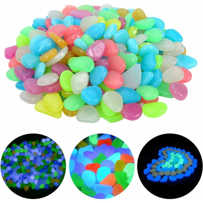 

Litzee - 200 piezas de piedras luminosas coloridas guijarros guijarros luminosos guijarros luminosos guijarros fluorescentes para acuario jardín