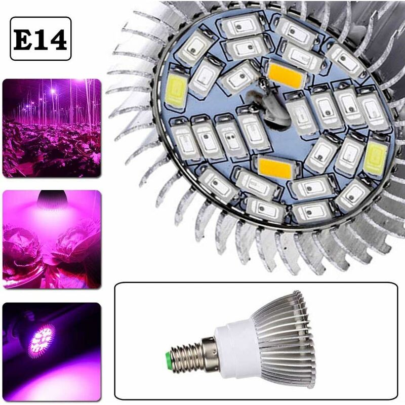 

28LEDs Lámpara de planta de interior con luz de crecimiento de espectro completo 10W E14 Bombilla de cultivo para vegetación hidropónica o de