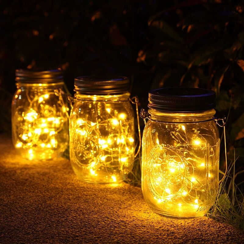 

3 piezas de luz solar para jardín, 30 luces LED para colgar al aire libre, lámparas impermeables para tarros de albañil, iluminación decorativa para