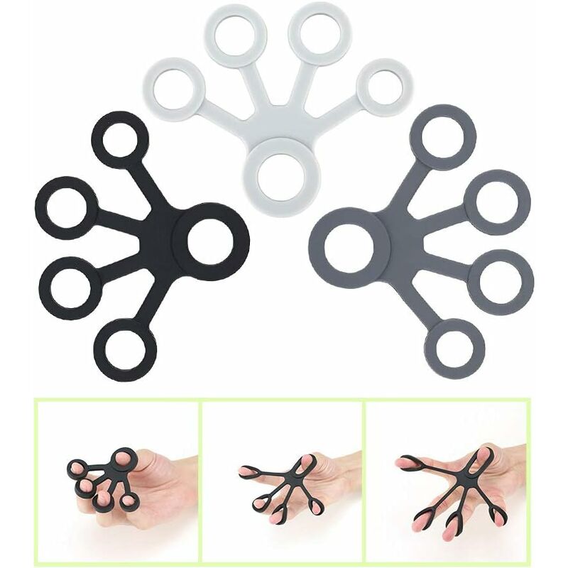 

3 piezas de refuerzos de mano, ejercitador de agarre de silicona para dedos / entrenador de fuerza de agarre / bandas expansoras de dedos de mano