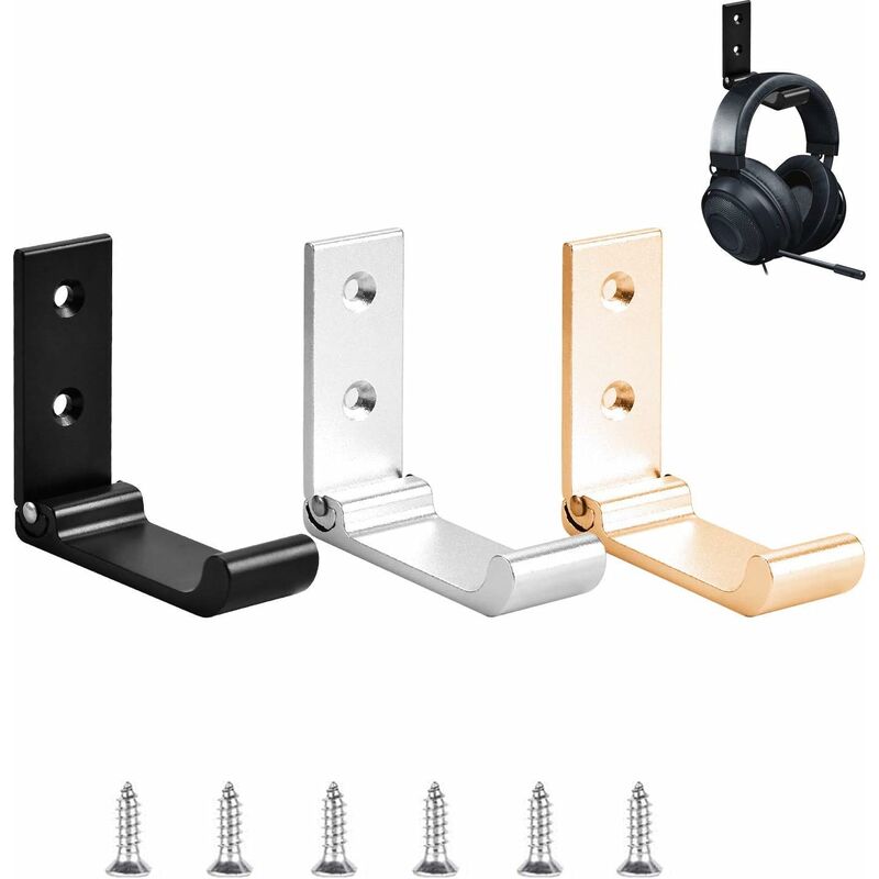 

3 piezas de soporte de metal para auriculares, soporte de pared plegable, soportes de aluminio, gancho creativo, gancho para abrigo, para auriculares
