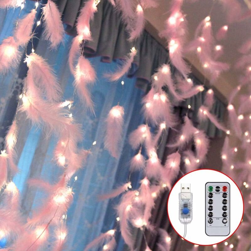 

300 LED Pink Feathers Cadena de luces con 8 modos de luz Control remoto Romántico Cortina Decoración de pared para bodas Fiesta de cumpleaños