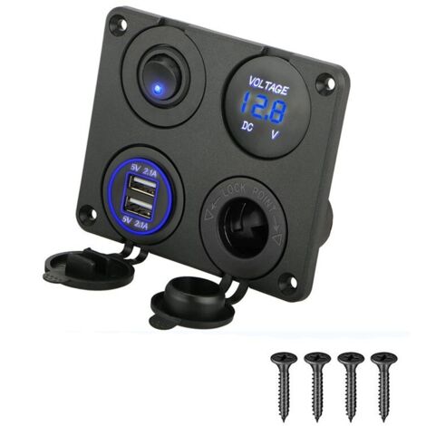 LITZEE 4 in 1 Charger Socket Panel, 12V 4.2A Dual USB Charger Socket LED Power Outlet & Voltmeter - Blue