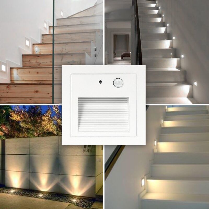 4 led Spot Mural Encastré 3W Applique Murale Escalier Etape Lumière Lampe Détecteur de Mouvement Sol Encastré Lumière Escalier Lumière Hall Lampe