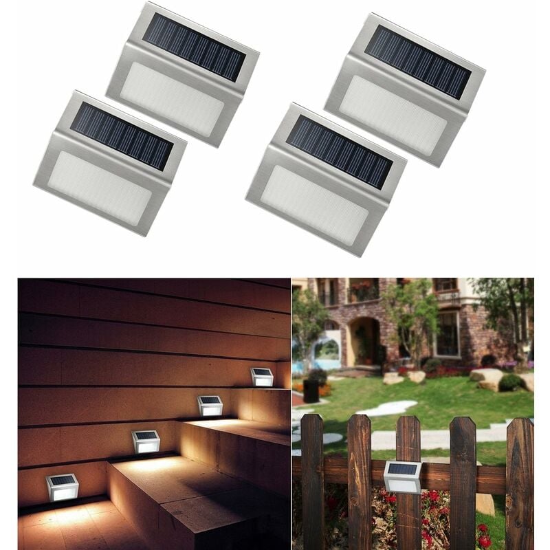 

4 piezas 3 LED luz solar jardín de acero inoxidable luz solar de pared lámpara solar con encendido / apagado automático, resistente a la intemperie