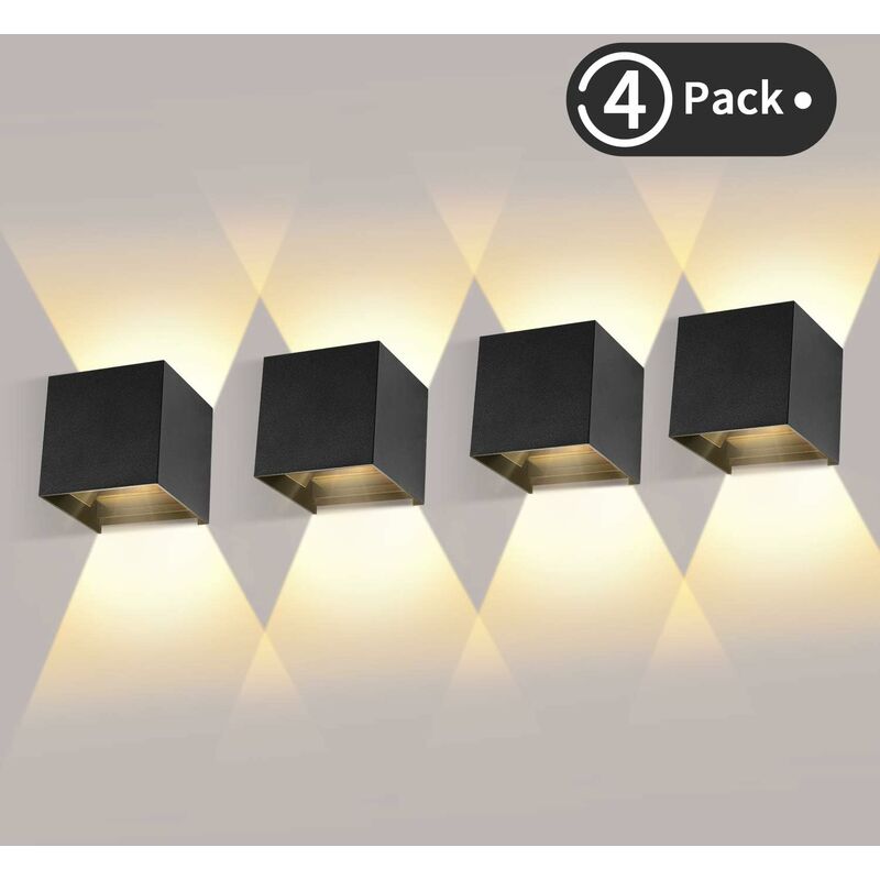 

4 piezas de luz de pared LED para exteriores 12W Luces de pared para interiores 3000K Blanco cálido Diseño impermeable IP65 Negro