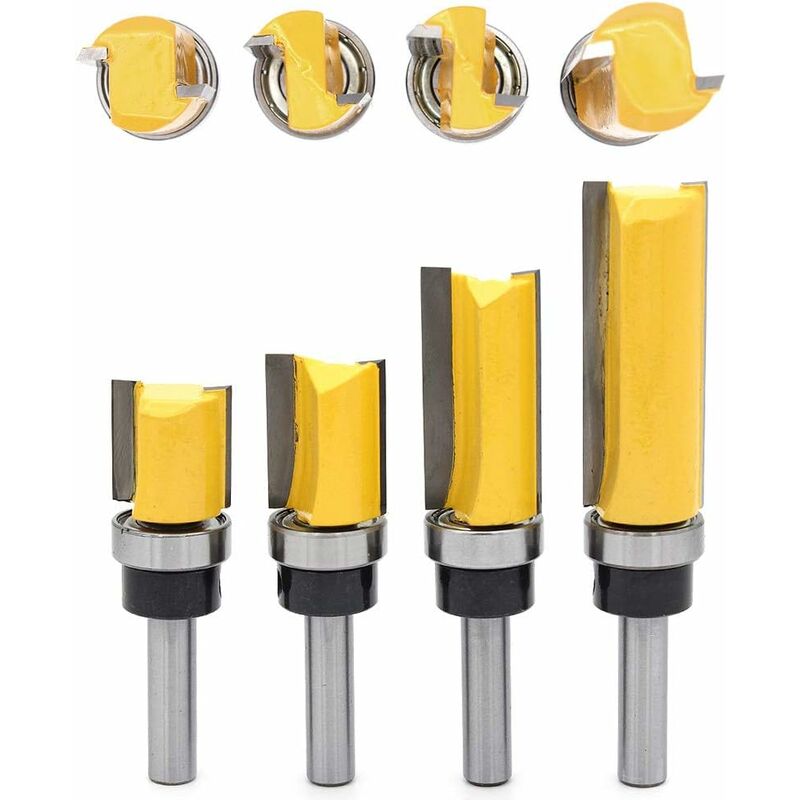 

4 piezas patrón de acabado patrón juego de brocas de enrutador 8mm vástago juego de brocas de ajuste al ras cortador de fresado para carpintería