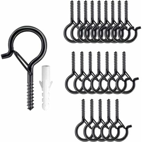 100 Pcs 1/2 Small Jewelry Hooks Screw in Ceiling Hooks String Lights Black