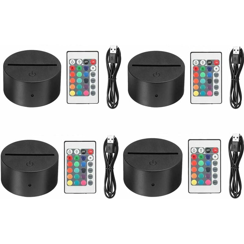 

Litzee - 4x 3D Base de lámpara LED nocturna + Control remoto + Cable USB Luces decorativas ajustables de 7 colores (4 PCS)
