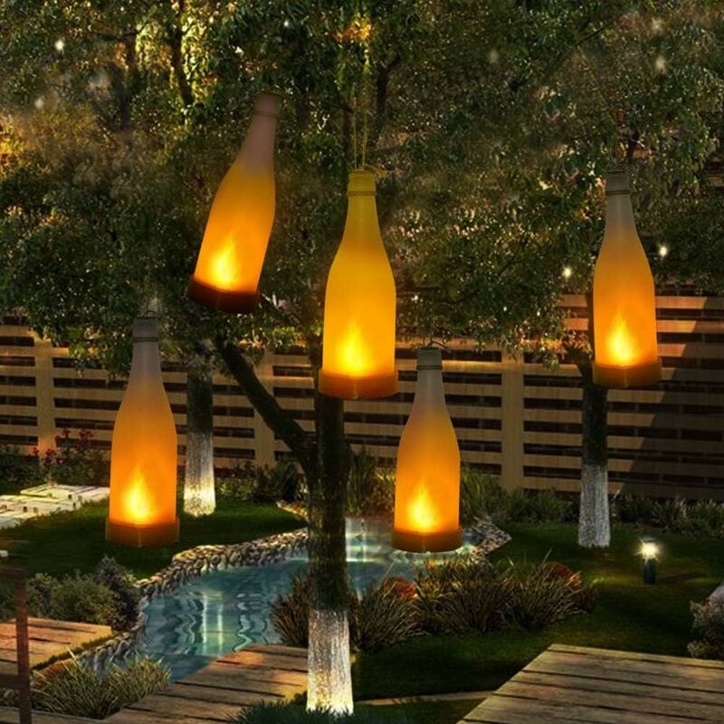 

5 uds luces solares llamas de jardín con efecto de llama, luces de botella en decoración exterior, luces solares para luz colgante al aire libre