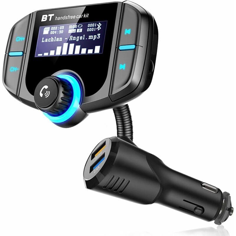 

5V / 2.4A Transmisor FM Bluetooth Cargador rápido 3.0 Reproductor de MP3 inalámbrico para automóvil Adaptador de radio de audio manos libres con 2