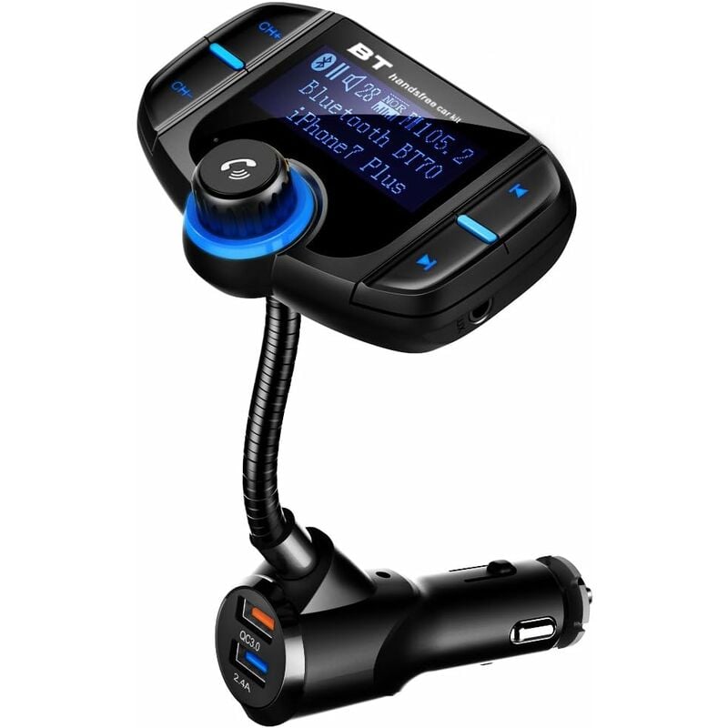 

5V / 2.4A Transmisor FM Bluetooth Cargador rápido 3.0 Reproductor MP3 inalámbrico para automóvil Adaptador de radio de audio manos libres con 2