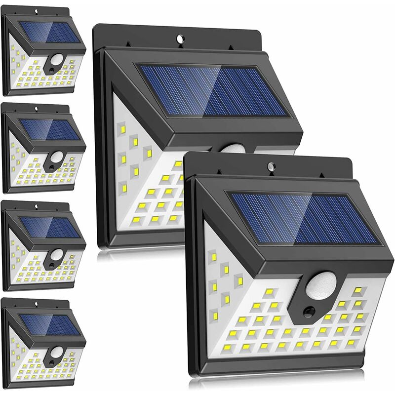 

6 luces solares para exteriores con sensor de movimiento PIR, 40 detectores de movimiento solares LED para exteriores, 3 modos, luz solar impermeable